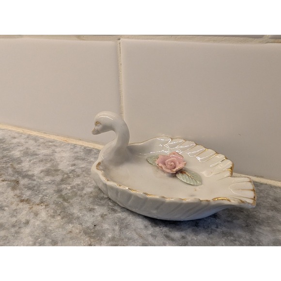 Other - Vintage Swan‎ Trinket Dish With Applied Flowers